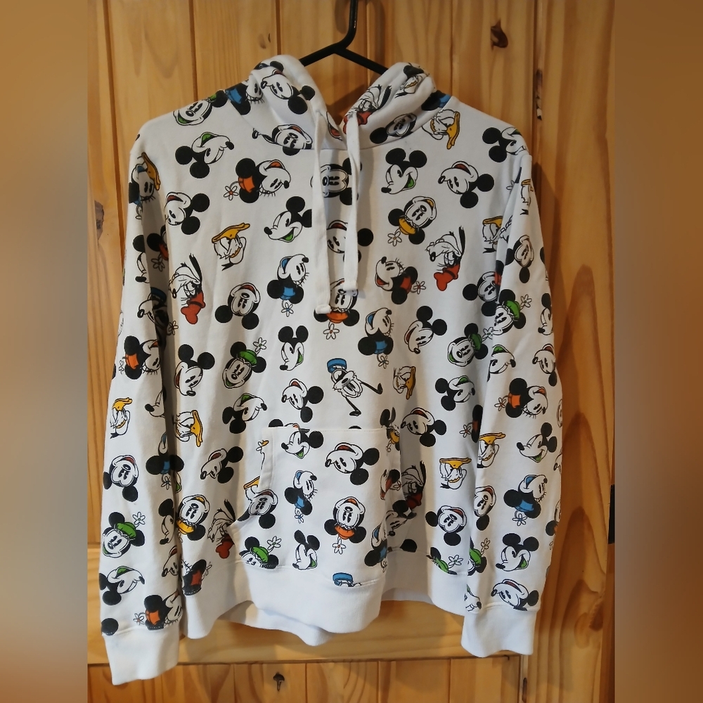 Mickey Mouse Patterned White Hoodie Size L Fits Like S/M